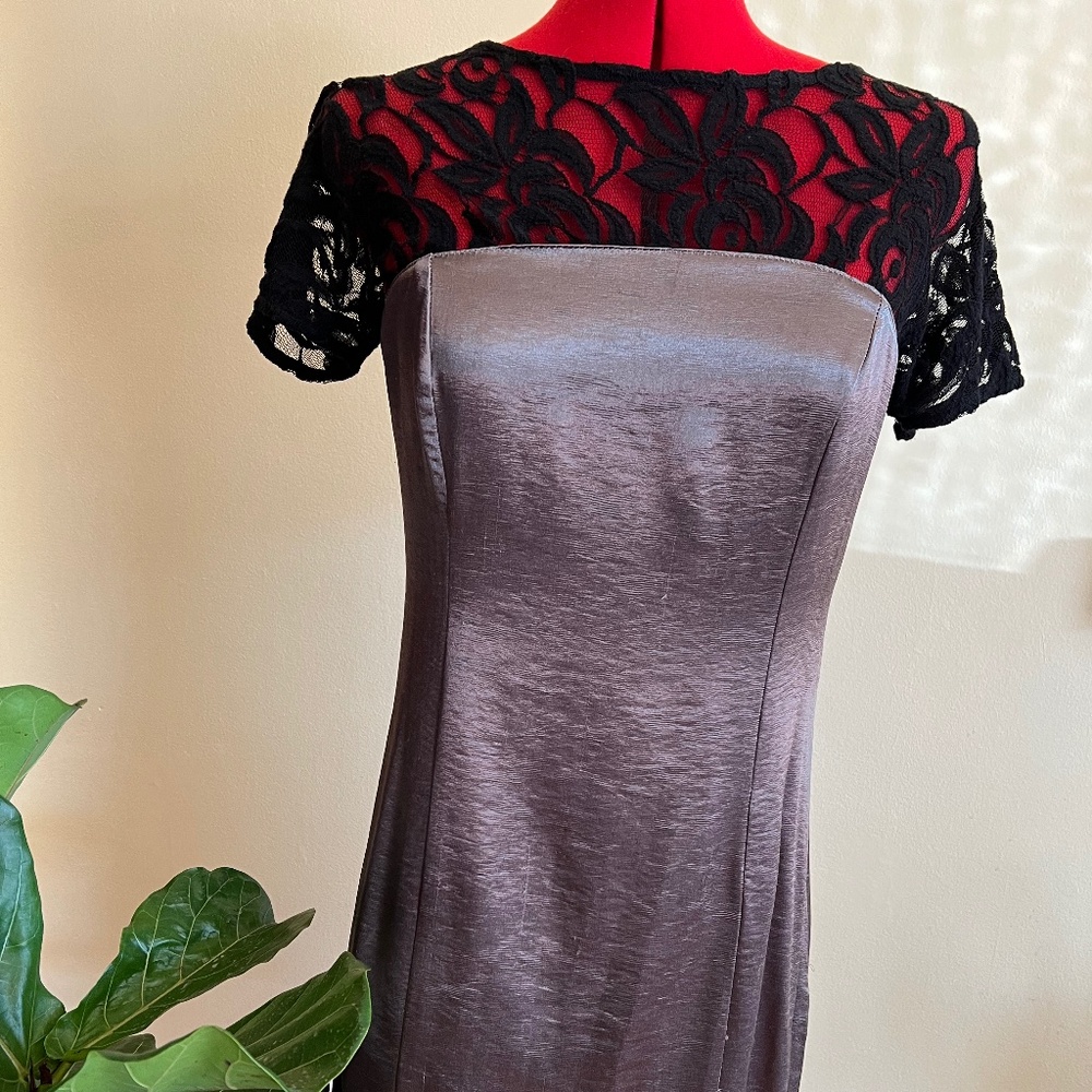 Metallic sexy dress with black lace illusion neckline